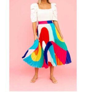 Crosby by Mollie Burch Pleated Professional Daisy Midi Skirt Vibrant XS